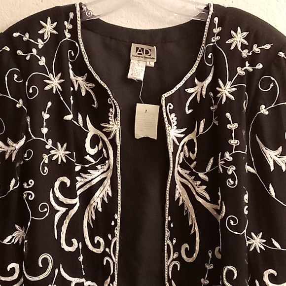 NEW Andretta Donatello Silk Formal Wedding Cocktail Sz L Black-White Color A26 P - Picture 9 of 14